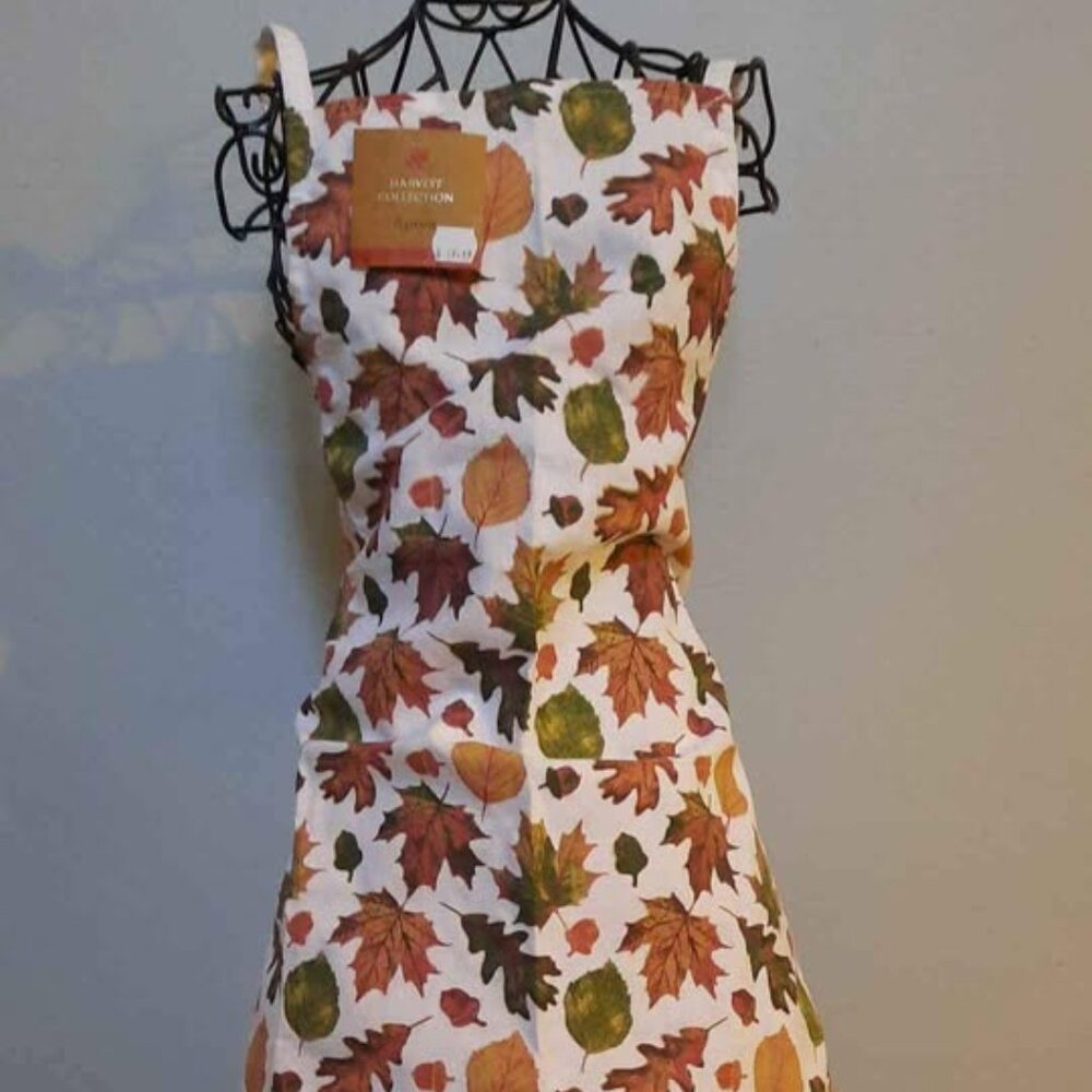 Fall Leaf Apron Leaves Pattern Printed Design Cotton Washable Fall Harvest NWT
